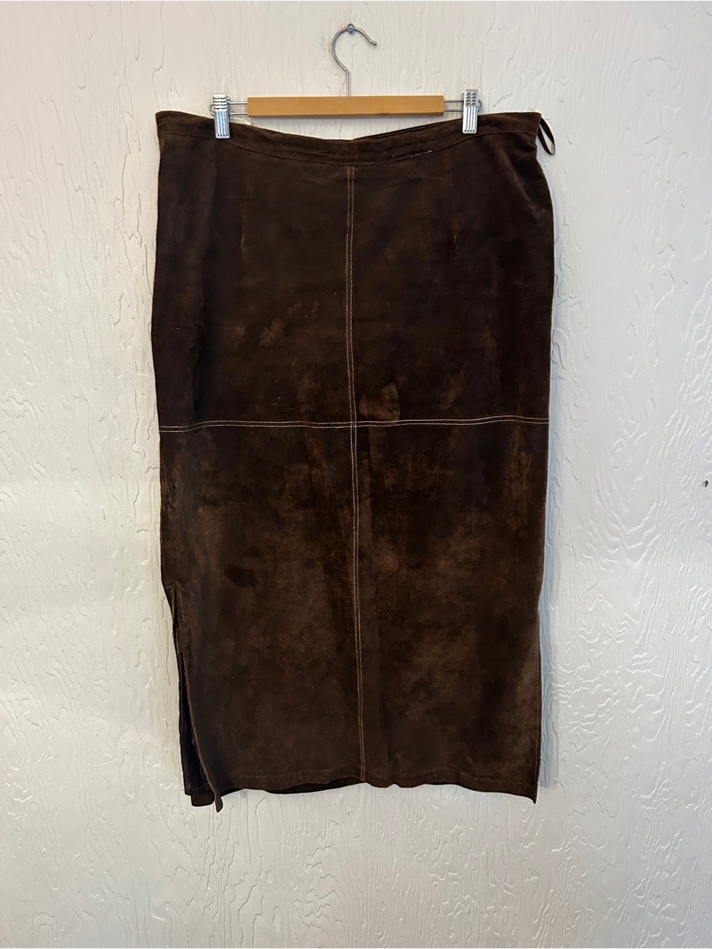 Vintage Genuine Suede Maxi Skirt Chocolate Brown Size 14/16 Fall Boho Western